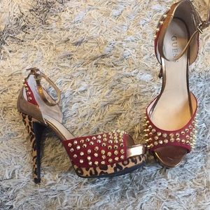 GUESS Red Studded platform cheetah heels